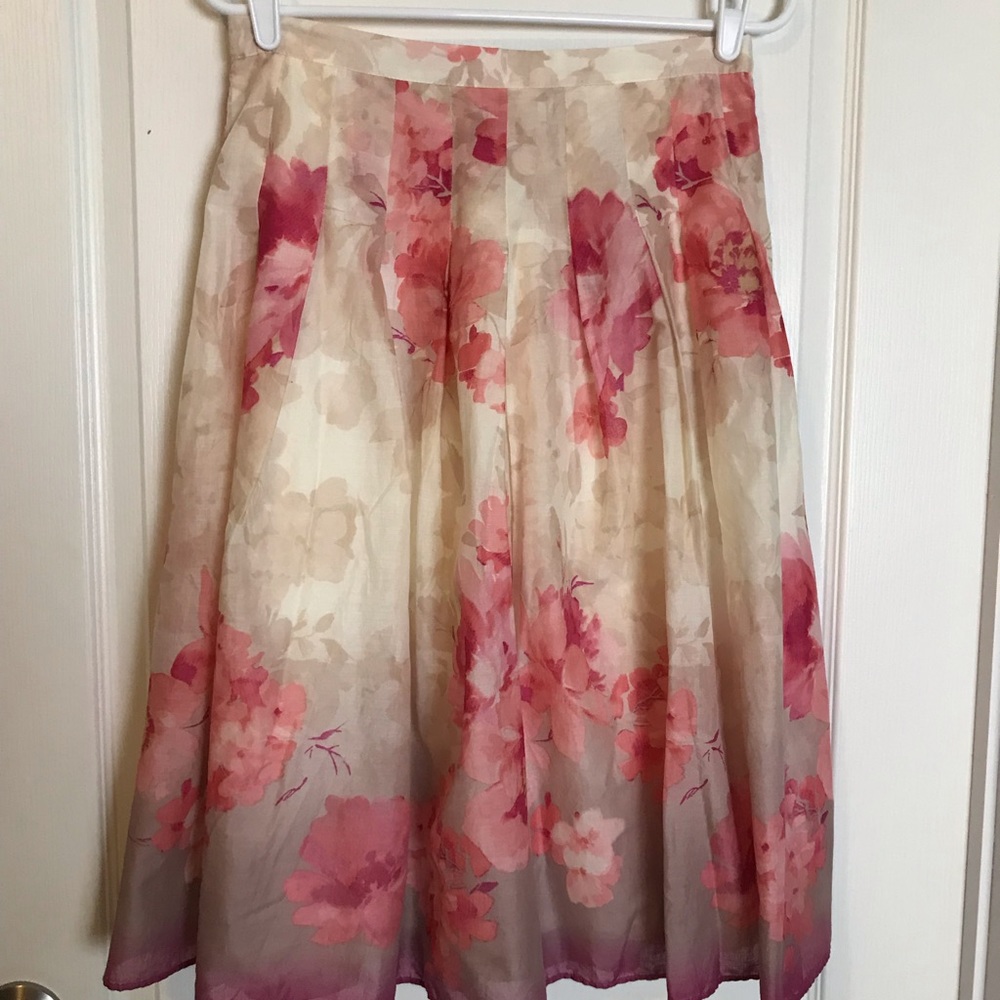Cold Water Creek Floral Linen Lined Skirt